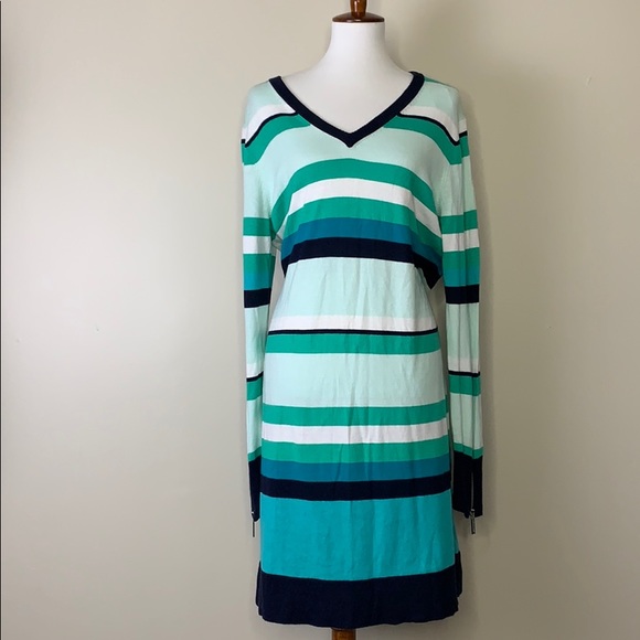 MICHAEL Michael Kors Dresses & Skirts - MICHAEL KORS Tile Blue Striped V-Neck Knit Dress